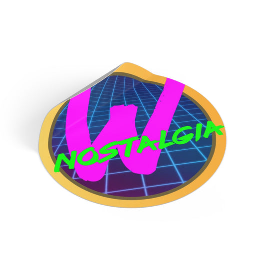 Retro 'W Nostalgia' Round Vinyl Sticker — 80s Vaporwave Aesthetic