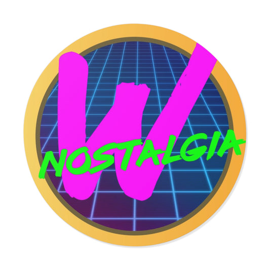 Retro 'W Nostalgia' Round Vinyl Sticker — 80s Vaporwave Aesthetic